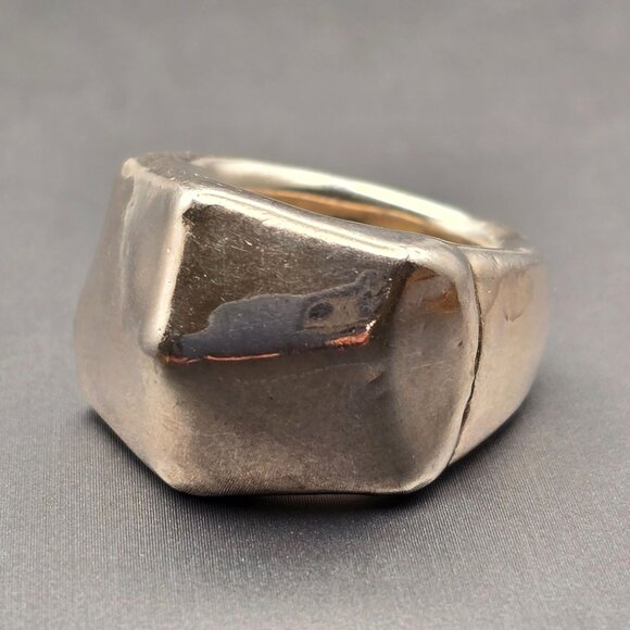 VTG Israel Sterling Silver Puffy Dome Ring Size 7 Sculptural Diamond Front 7.59g - Picture 1 of 10